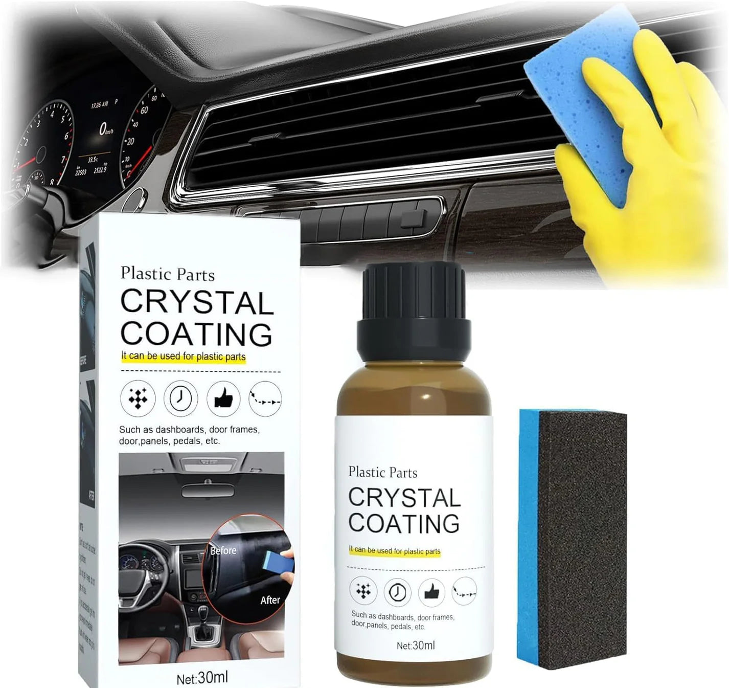 Crystal Coating for Car and Bike Plastic Parts, 30ml PVC Restorer & Revitalizing Coating Agent | Maintenance Dashboard Plastic Cleaner Polish Shining