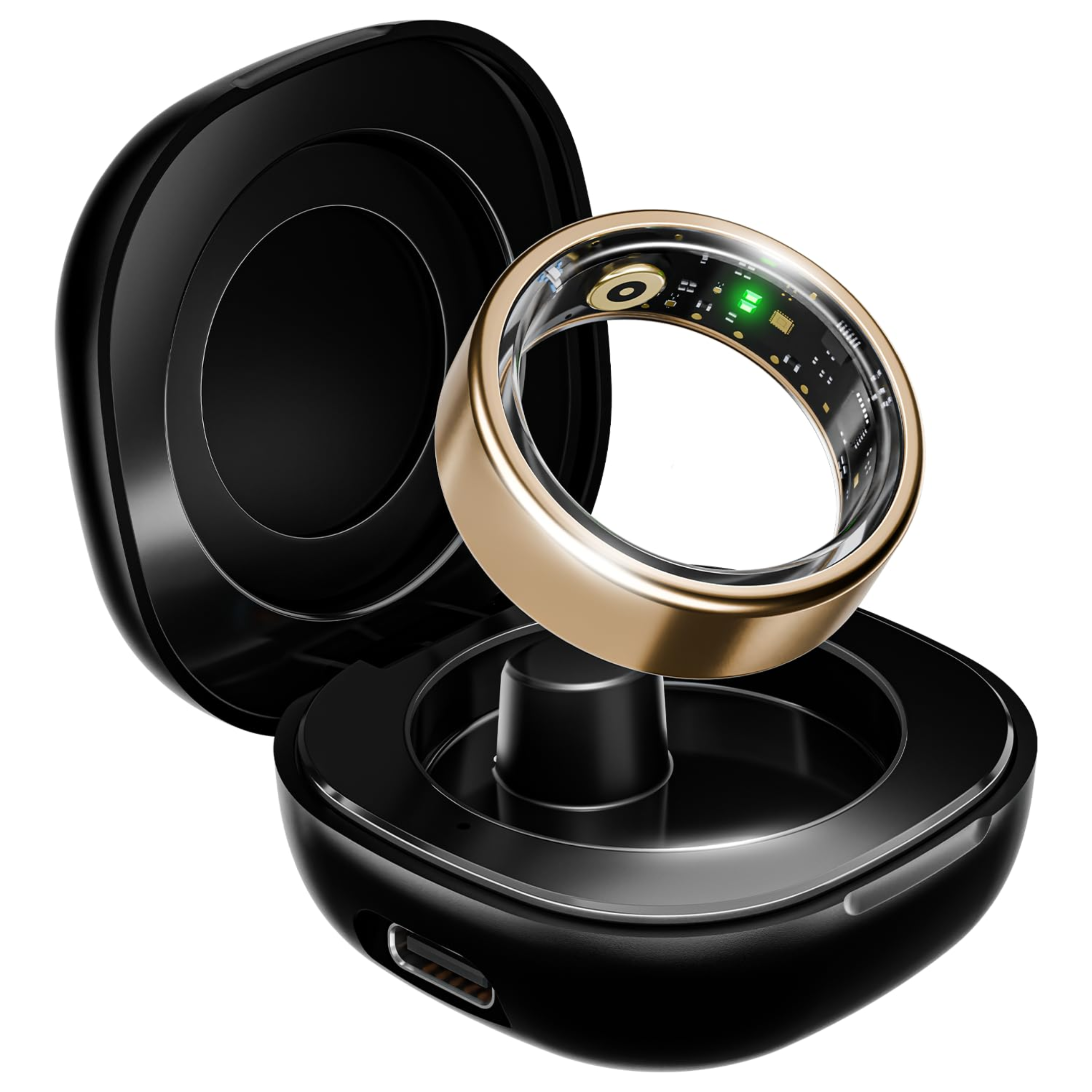 TapRing Smart Ring - Midnight Black & Rose Gold, Stylish Stainless-Steel Health Monitor with Magnetic Charging, 5ATM Water Resistant, 20+ Sports Modes, Qring Smart Ring App (Size 8, 9, 10, 11)